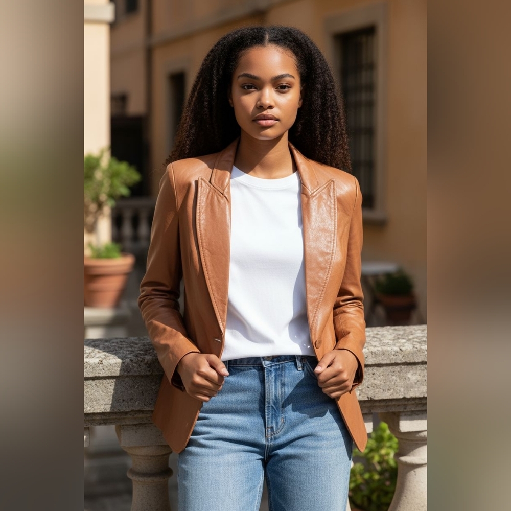 Rachel Zoe Tan Leather Blazer